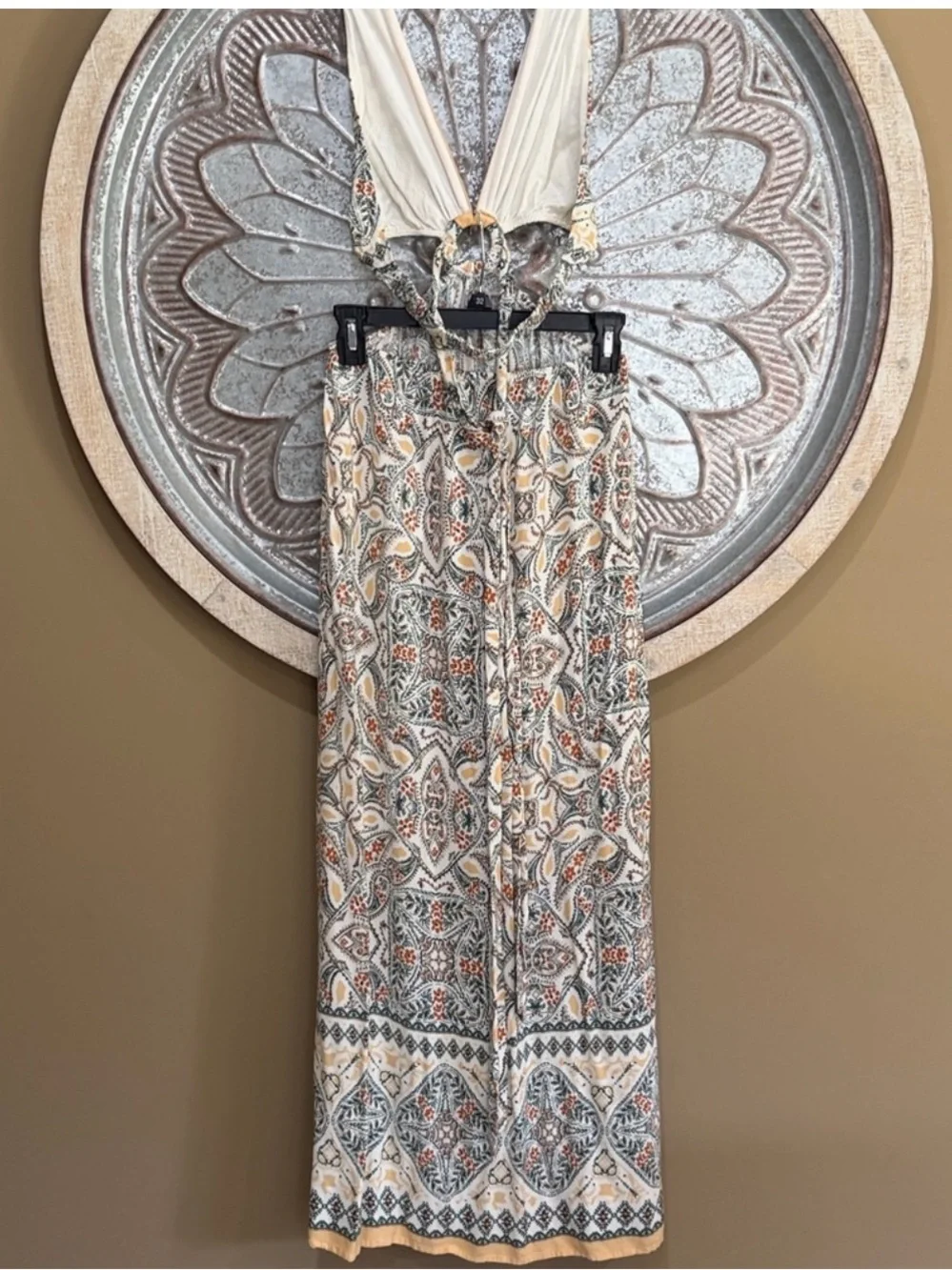 ILLA ILLA Yellow, Cream and Blue Paisley Boho Boutique Halter Tie Maxi Dress - Picture 8 of 8